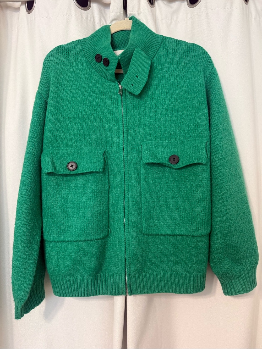 bohme Vibrant Green Zip Up Knit Sweater Jacket with Front Pockets Size M